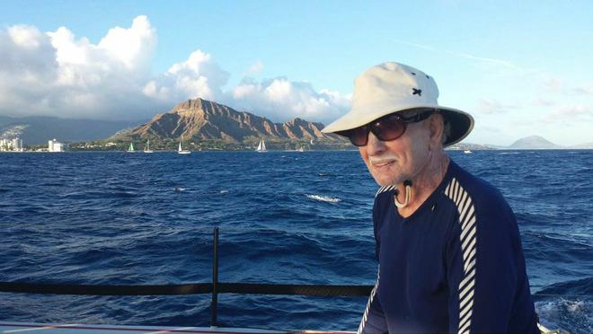 Syd Fischer off Diamond Head, Honolulu, at the end of the Transpac Race &copy; Ragamuffin Crew